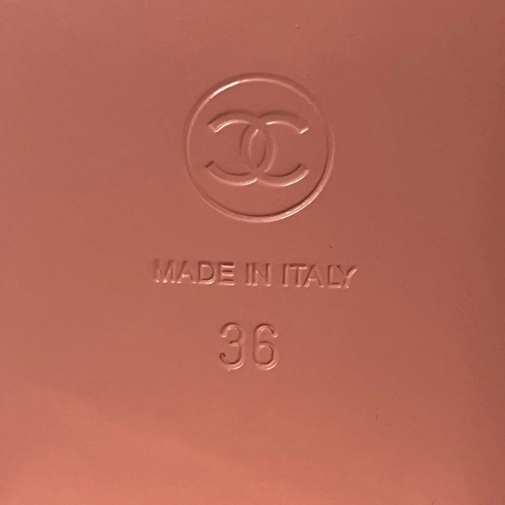 CHANEL Pink and White Logo Slide Sandals